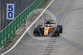 World © Octane Photographic Ltd. Formula 1 - Singapore Grand Prix - Practice 1. Jolyon Palmer - Renault Sport F1 Team R.S.17. Marina Bay Street Circuit, Singapore. Friday 15th September 2017. Digital Ref: 1958LB1D8525