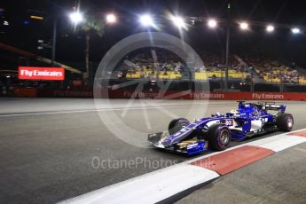 World © Octane Photographic Ltd. Formula 1 - Singapore Grand Prix - Practice 2. Marcus Ericsson – Sauber F1 Team C36. Marina Bay Street Circuit, Singapore. Friday 15th September 2017. Digital Ref:1959LB1D0217
