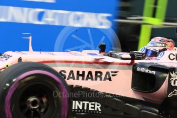 World © Octane Photographic Ltd. Formula 1 - Singapore Grand Prix - Practice 3. Sergio Perez - Sahara Force India VJM10. Marina Bay Street Circuit, Singapore. Saturday 16th September 2017. Digital Ref:1962LB1D1695
