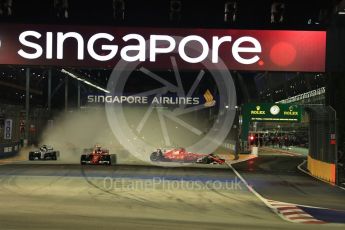 World © Octane Photographic Ltd. Formula 1 - Singapore Grand Prix - Race. Raikkonen spins in his Scuderia Ferrari SF70H after contact with Vettel. Marina Bay Street Circuit, Singapore. Sunday 17th September 2017. Digital Ref: