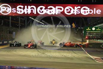 World © Octane Photographic Ltd. Formula 1 - Singapore Grand Prix - Race. Raikkonen spins in his Scuderia Ferrari SF70H after contact with Vettel. Marina Bay Street Circuit, Singapore. Sunday 17th September 2017. Digital Ref: