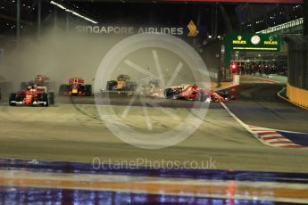 World © Octane Photographic Ltd. Formula 1 - Singapore Grand Prix - Race. Raikkonen spins in his Scuderia Ferrari SF70H after contact with Vettel. Marina Bay Street Circuit, Singapore. Sunday 17th September 2017. Digital Ref: