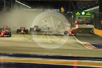 World © Octane Photographic Ltd. Formula 1 - Singapore Grand Prix - Race. The damaged Scuderia Ferrari SF70H slides along the straight after contact with Vettel. Marina Bay Street Circuit, Singapore. Sunday 17th September 2017. Digital Ref: