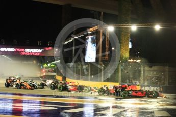 World © Octane Photographic Ltd. Formula 1 - Singapore Grand Prix - Race. The damaged Scuderia Ferrari SF70H makes contact with the Red Bull Racing RB13 of Max Verstappen who in turn hits the McLaren MCL32 of Fernando Alonso. Marina Bay Street Circuit, Singapore. Sunday 17th September 2017. Digital Ref: