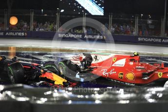 World © Octane Photographic Ltd. Formula 1 - Singapore Grand Prix - Race. The wrecked Red Bull Racing RB13 and Scuderia Ferrari SF70H of Max Verstappen and Kimi Raikkonen. Marina Bay Street Circuit, Singapore. Sunday 17th September 2017. Digital Ref: