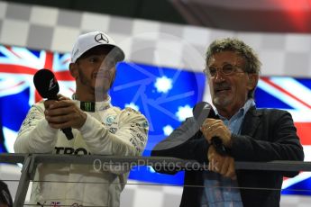 World © Octane Photographic Ltd. Formula 1 - Singapore Grand Prix - Podium. Lewis Hamilton - Mercedes AMG Petronas F1 W08 EQ Energy+. Marina Bay Street Circuit, Singapore. Sunday 17th September 2017. Digital Ref: