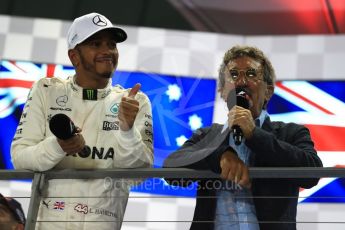 World © Octane Photographic Ltd. Formula 1 - Singapore Grand Prix - Podium. Lewis Hamilton - Mercedes AMG Petronas F1 W08 EQ Energy+. Marina Bay Street Circuit, Singapore. Sunday 17th September 2017. Digital Ref: