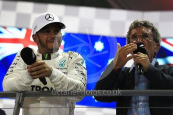 World © Octane Photographic Ltd. Formula 1 - Singapore Grand Prix - Podium. Lewis Hamilton - Mercedes AMG Petronas F1 W08 EQ Energy+. Marina Bay Street Circuit, Singapore. Sunday 17th September 2017. Digital Ref: