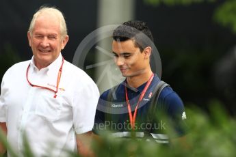 World © Octane Photographic Ltd. Formula 1 - Singapore Grand Prix - Paddock. Helmut Marko - advisor to the Red Bull GmbH Formula One Teams and head of Red Bull's driver development program and Pascal Wehrlein – Sauber F1 Team C36. Marina Bay Street Circuit, Singapore. Saturday 16th September 2017. Digital Ref:1961LB1D0966