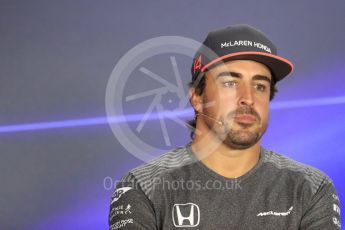 World © Octane Photographic Ltd. Formula 1 - Singapore Grand Prix – Thursday Driver Press Conference – Part 1. Fernando Alonso - McLaren Honda. Marina Bay Street Circuit, Singapore. Thursday 14th September 2017. Digital Ref: 1956LB1D7315