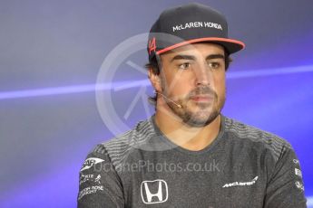 World © Octane Photographic Ltd. Formula 1 - Singapore Grand Prix – Thursday Driver Press Conference – Part 1. Fernando Alonso - McLaren Honda. Marina Bay Street Circuit, Singapore. Thursday 14th September 2017. Digital Ref: 1956LB1D7331