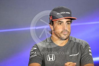 World © Octane Photographic Ltd. Formula 1 - Singapore Grand Prix – Thursday Driver Press Conference – Part 1. Fernando Alonso - McLaren Honda. Marina Bay Street Circuit, Singapore. Thursday 14th September 2017. Digital Ref: 1956LB1D7344