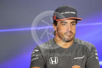 World © Octane Photographic Ltd. Formula 1 - Singapore Grand Prix – Thursday Driver Press Conference – Part 1. Fernando Alonso - McLaren Honda. Marina Bay Street Circuit, Singapore. Thursday 14th September 2017. Digital Ref: 1956LB1D7349