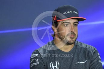 World © Octane Photographic Ltd. Formula 1 - Singapore Grand Prix – Thursday Driver Press Conference – Part 1. Fernando Alonso - McLaren Honda. Marina Bay Street Circuit, Singapore. Thursday 14th September 2017. Digital Ref: 1956LB1D7390