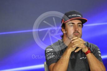 World © Octane Photographic Ltd. Formula 1 - Singapore Grand Prix – Thursday Driver Press Conference – Part 1. Fernando Alonso - McLaren Honda. Marina Bay Street Circuit, Singapore. Thursday 14th September 2017. Digital Ref: 1956LB1D7417