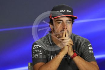 World © Octane Photographic Ltd. Formula 1 - Singapore Grand Prix – Thursday Driver Press Conference – Part 1. Fernando Alonso - McLaren Honda. Marina Bay Street Circuit, Singapore. Thursday 14th September 2017. Digital Ref: 1956LB1D7497