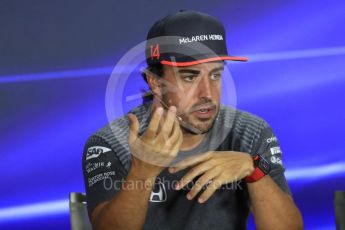 World © Octane Photographic Ltd. Formula 1 - Singapore Grand Prix – Thursday Driver Press Conference – Part 1. Fernando Alonso - McLaren Honda. Marina Bay Street Circuit, Singapore. Thursday 14th September 2017. Digital Ref: 1956LB1D7576