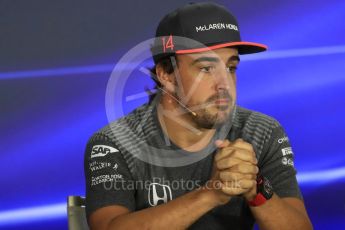 World © Octane Photographic Ltd. Formula 1 - Singapore Grand Prix – Thursday Driver Press Conference – Part 1. Fernando Alonso - McLaren Honda. Marina Bay Street Circuit, Singapore. Thursday 14th September 2017. Digital Ref: 1956LB1D7582