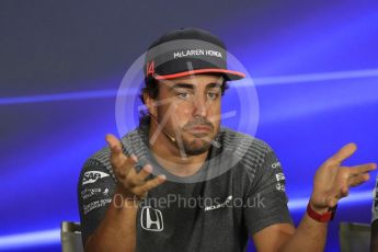 World © Octane Photographic Ltd. Formula 1 - Singapore Grand Prix – Thursday Driver Press Conference – Part 1. Fernando Alonso - McLaren Honda. Marina Bay Street Circuit, Singapore. Thursday 14th September 2017. Digital Ref: 1956LB1D7588