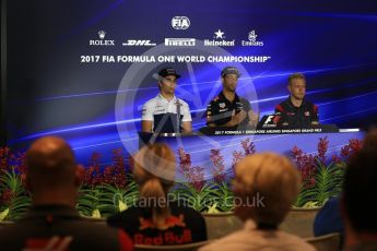 World © Octane Photographic Ltd. Formula 1 - Singapore Grand Prix – Thursday Driver Press Conference – Part 2. Lance Stroll - Williams Martini Racing, Daniel Ricciardo - Red Bull Racing and Kevin Magnussen - Haas F1 Team. Marina Bay Street Circuit, Singapore. Thursday 14th September 2017. Digital Ref: 1956LB2D0533