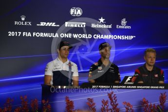 World © Octane Photographic Ltd. Formula 1 - Singapore Grand Prix – Thursday Driver Press Conference – Part 2. Lance Stroll - Williams Martini Racing, Daniel Ricciardo - Red Bull Racing and Kevin Magnussen - Haas F1 Team. Marina Bay Street Circuit, Singapore. Thursday 14th September 2017. Digital Ref: 1956LB2D0540