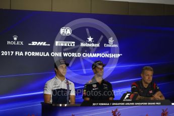 World © Octane Photographic Ltd. Formula 1 - Singapore Grand Prix – Thursday Driver Press Conference – Part 2. Lance Stroll - Williams Martini Racing, Daniel Ricciardo - Red Bull Racing and Kevin Magnussen - Haas F1 Team. Marina Bay Street Circuit, Singapore. Thursday 14th September 2017. Digital Ref: 1956LB2D0546