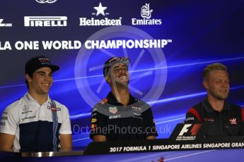 World © Octane Photographic Ltd. Formula 1 - Singapore Grand Prix – Thursday Driver Press Conference – Part 2. Lance Stroll - Williams Martini Racing, Daniel Ricciardo - Red Bull Racing and Kevin Magnussen - Haas F1 Team. Marina Bay Street Circuit, Singapore. Thursday 14th September 2017. Digital Ref: 1956LB2D0561