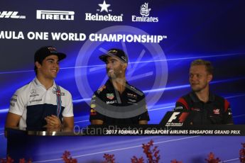 World © Octane Photographic Ltd. Formula 1 - Singapore Grand Prix – Thursday Driver Press Conference – Part 2. Lance Stroll - Williams Martini Racing, Daniel Ricciardo - Red Bull Racing and Kevin Magnussen - Haas F1 Team. Marina Bay Street Circuit, Singapore. Thursday 14th September 2017. Digital Ref: 1956LB2D0574