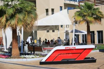 World © Octane Photographic Ltd. Formula 1 –  Abu Dhabi GP - Practice 1. The Paddock with #F1Live desk. Yas Marina Circuit, Abu Dhabi. Friday 23rd November 2018.