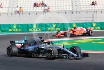World © Octane Photographic Ltd. Formula 1 –  Abu Dhabi GP - Practice 3. Mercedes AMG Petronas Motorsport AMG F1 W09 EQ Power+ - Lewis Hamilton and
Scuderia Ferrari SF71-H – Kimi Raikkonen.  Yas Marina Circuit, Abu Dhabi. Saturday 24th November 2018.