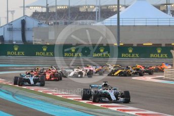 World © Octane Photographic Ltd. Formula 1 –  Abu Dhabi GP - Race. Mercedes AMG Petronas Motorsport AMG F1 W09 EQ Power+ - Lewis Hamilton and Valtteri Bottas lead out of turn 1. Yas Marina Circuit, Abu Dhabi. Sunday 25th November 2018.