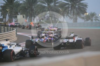 World © Octane Photographic Ltd. Formula 1 –  Abu Dhabi GP - Race. The pack head into T3 on the first lap. Yas Marina Circuit, Abu Dhabi. Sunday 25th November 2018.