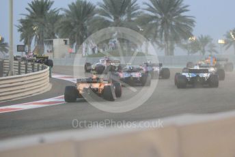 World © Octane Photographic Ltd. Formula 1 –  Abu Dhabi GP - Race. The pack head into T3 on the first lap. Yas Marina Circuit, Abu Dhabi. Sunday 25th November 2018.