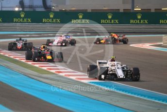 World © Octane Photographic Ltd. Formula 1 –  Abu Dhabi GP - Race. Alfa Romeo Sauber F1 Team C37 – Charles Leclerc and Aston Martin Red Bull Racing TAG Heuer RB14 – Daniel Ricciardo. Yas Marina Circuit, Abu Dhabi. Sunday 25th November 2018.