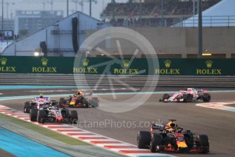 World © Octane Photographic Ltd. Formula 1 –  Abu Dhabi GP - Race. Aston Martin Red Bull Racing TAG Heuer RB14 – Daniel Ricciardo and Haas F1 Team VF-18 – Romain Grosjean. Yas Marina Circuit, Abu Dhabi. Sunday 25th November 2018.