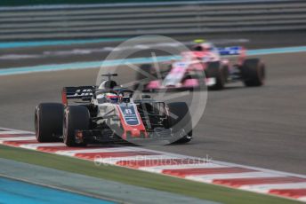 World © Octane Photographic Ltd. Formula 1 –  Abu Dhabi GP - Race. Haas F1 Team VF-18 – Romain Grosjean and Racing Point Force India VJM11 - Esteban Ocon. Yas Marina Circuit, Abu Dhabi. Sunday 25th November 2018.