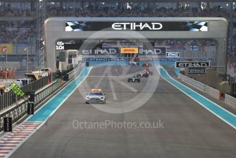 World © Octane Photographic Ltd. Formula 1 –  Abu Dhabi GP - Race. The Safety Car leads Mercedes AMG Petronas Motorsport AMG F1 W09 EQ Power+ - Lewis Hamilton and Valtteri Bottas. Yas Marina Circuit, Abu Dhabi. Sunday 25th November 2018.