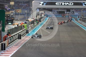 World © Octane Photographic Ltd. Formula 1 –  Abu Dhabi GP - Race. Mercedes AMG Petronas Motorsport AMG F1 W09 EQ Power+ - Lewis Hamilton and Valtteri Bottas ahead of Scuderia Ferrari SF71-H – Sebastian Vettel and Kimi Raikkonen. Yas Marina Circuit, Abu Dhabi. Sunday 25th November 2018.