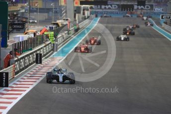 World © Octane Photographic Ltd. Formula 1 –  Abu Dhabi GP - Race. Mercedes AMG Petronas Motorsport AMG F1 W09 EQ Power+ - Valtteri Bottas ahead of Scuderia Ferrari SF71-H – Sebastian Vettel and Kimi Raikkonen. Yas Marina Circuit, Abu Dhabi. Sunday 25th November 2018.