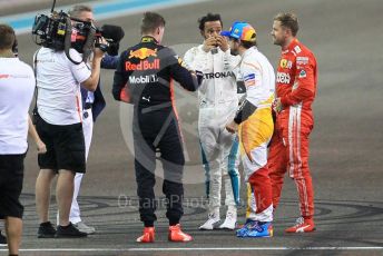 World © Octane Photographic Ltd. Formula 1 –  Abu Dhabi GP - Post-race celebration. Mercedes AMG Petronas Motorsport AMG F1 W09 EQ Power+ - Lewis Hamilton, Aston Martin Red Bull Racing TAG Heuer RB14 – Max Verstappen, Scuderia Ferrari SF71-H – Sebastian Vettel and McLaren MCL33 – Fernando Alonso. Yas Marina Circuit, Abu Dhabi. Sunday 25th November 2018.