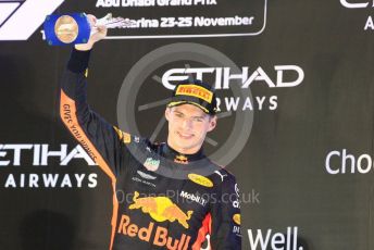 World © Octane Photographic Ltd. Formula 1 –  Abu Dhabi GP - Podium. Aston Martin Red Bull Racing TAG Heuer RB14 – Max Verstappen. Yas Marina Circuit, Abu Dhabi. Sunday 25th November 2018.