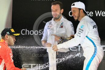 World © Octane Photographic Ltd. Formula 1 –  Abu Dhabi GP - Podium. Mercedes AMG Petronas Motorsport AMG F1 W09 EQ Power+ - Lewis Hamilton and Scuderia Ferrari SF71-H – Sebastian Vettel. Yas Marina Circuit, Abu Dhabi. Sunday 25th November 2018.