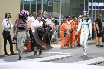 World © Octane Photographic Ltd. Formula 1 –  Abu Dhabi GP - Parc Ferme. Williams Martini Racing FW41 – Sergey Sirotkin and Mercedes AMG Petronas Motorsport AMG F1 W09 EQ Power+ - Valtteri Bottas. Yas Marina Circuit, Abu Dhabi. Sunday 25th November 2018.