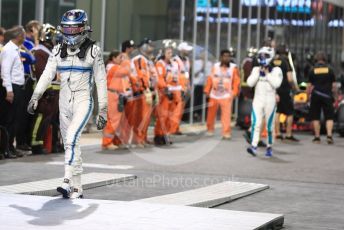 World © Octane Photographic Ltd. Formula 1 –  Abu Dhabi GP - Parc Ferme. Williams Martini Racing FW41 – Sergey Sirotkin and Mercedes AMG Petronas Motorsport AMG F1 W09 EQ Power+ - Valtteri Bottas. Yas Marina Circuit, Abu Dhabi. Sunday 25th November 2018.