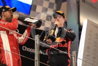 World © Octane Photographic Ltd. Formula 1 –  Abu Dhabi GP - Podium. Scuderia Ferrari SF71-H – Sebastian Vettel and Aston Martin Red Bull Racing TAG Heuer RB14 – Max Verstappen. Yas Marina Circuit, Abu Dhabi. Sunday 25th November 2018.