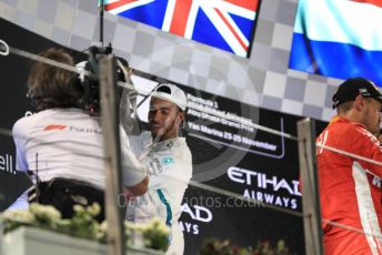 World © Octane Photographic Ltd. Formula 1 –  Abu Dhabi GP - Podium. Mercedes AMG Petronas Motorsport AMG F1 W09 EQ Power+ - Lewis Hamilton and Scuderia Ferrari SF71-H – Sebastian Vettel. Yas Marina Circuit, Abu Dhabi. Sunday 25th November 2018.