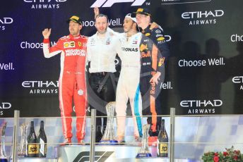 World © Octane Photographic Ltd. Formula 1 –  Abu Dhabi GP - Podium. Mercedes AMG Petronas Motorsport AMG F1 W09 EQ Power+ - Lewis Hamilton, Scuderia Ferrari SF71-H – Sebastian Vettel and Aston Martin Red Bull Racing TAG Heuer RB14 – Max Verstappen. Yas Marina Circuit, Abu Dhabi. Sunday 25th November 2018.