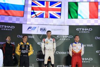 World © Octane Photographic Ltd. FIA Formula 2 (F2) – Abu Dhabi GP - Race 1. ART Grand Prix - George Russell, Russian Time - Artem Markelov and Campos Vexatec Racing - Luca Ghiotto. Yas Marina Circuit, Abu Dhabi. Saturday 24th November 2018.