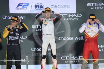 World © Octane Photographic Ltd. FIA Formula 2 (F2) – Abu Dhabi GP - Race 1. ART Grand Prix - George Russell, Russian Time - Artem Markelov and Campos Vexatec Racing - Luca Ghiotto. Yas Marina Circuit, Abu Dhabi. Saturday 24th November 2018.