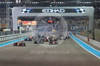 World © Octane Photographic Ltd. FIA Formula 2 (F2) – Abu Dhabi GP - Race 1. Prema Powerteam - Nyck de Vries leads the race start as chaos reigns at the back of the grid. Yas Marina Circuit, Abu Dhabi. Saturday 24th November 2018.